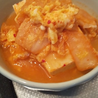 韓国キムチ&木綿豆腐のふんわり卵とじ